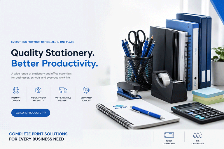 Al Bait Stationery Banner - Quality Stationery. Better Productivity.